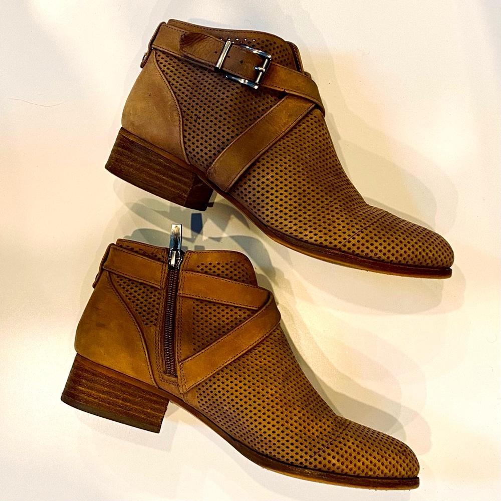 Vince Camuto Light Taupe Perforated Suede Ankle Boots / Booties with Short Heel